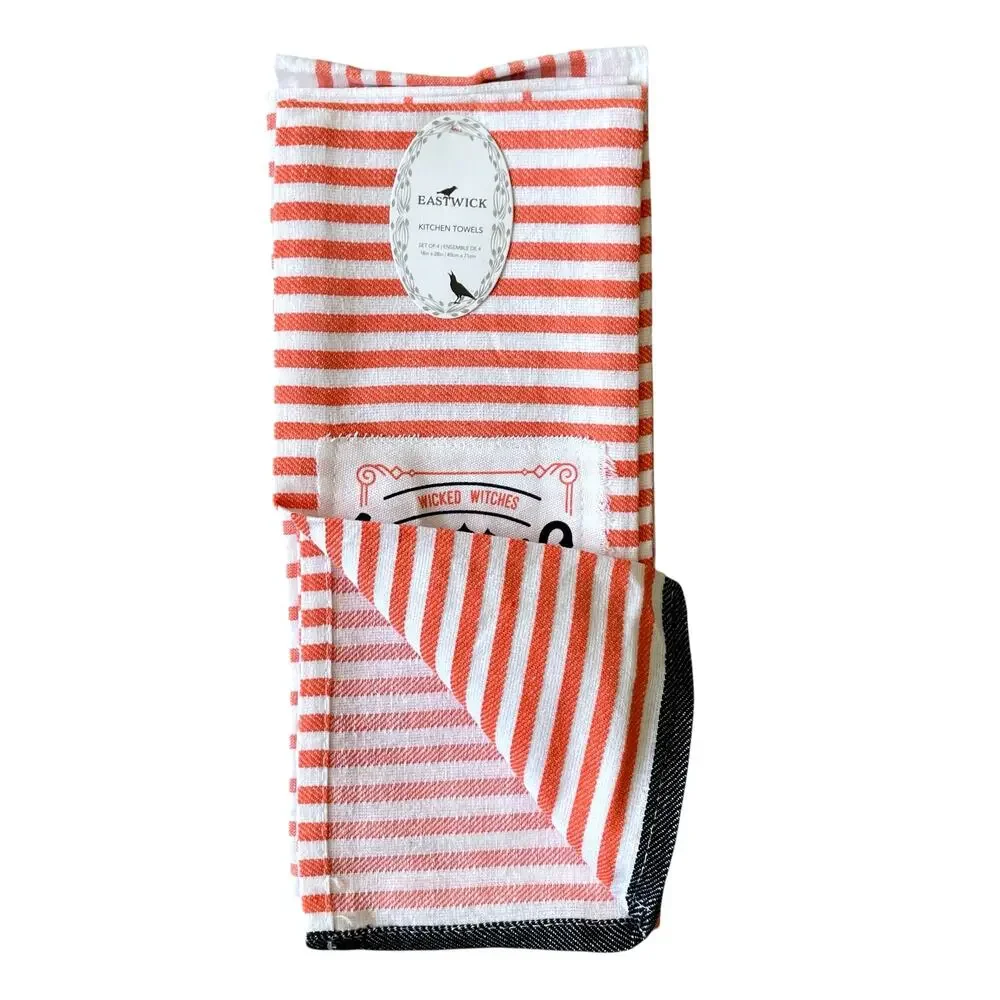 4pc Halloween HOCUS POCUS Kitchen Towels 18x28 Orange White Black New